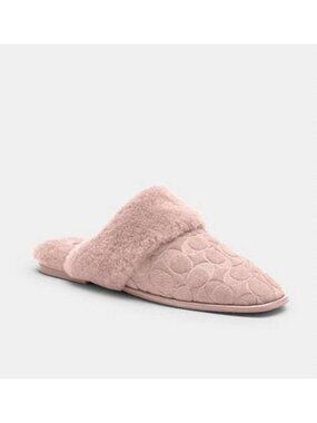 Coach Sherpa Flat Mule Women's Size 6 Signature Candy Pink Suede Slipper CCX65